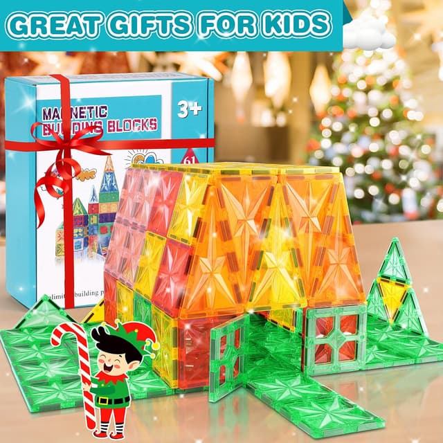 Detalle de Lovchil 61-piece Magnetic Tiles STEM Building Blocks Set for Preschoolers