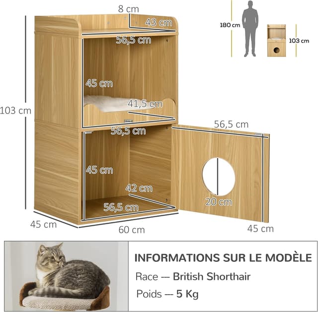 Thumbnail 6 de PawHut Maison de toilette chat 60 x 45