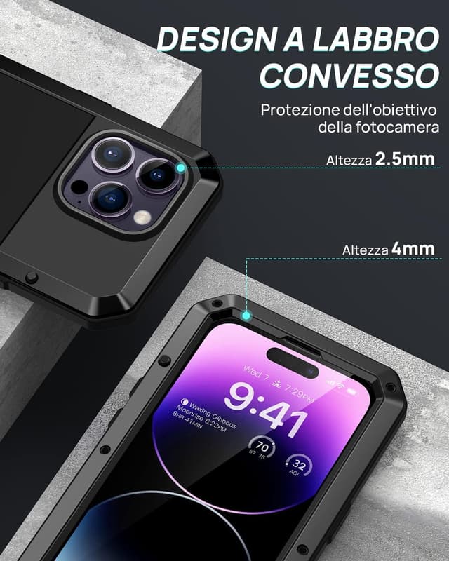 Detalle de Focusor Cover iPhone 14 Pro Max antiurto con protezione schermo full body 360° rugged