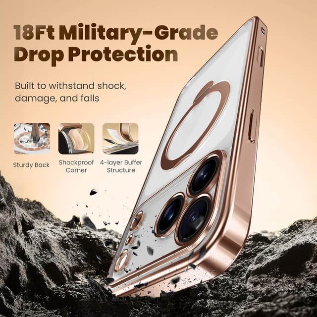 Thumbnail 6 de GolbinBox iPhone 17 Pro Max Case with 360° Spin Magnetic Stand, MagSafe Compatible (Rose Gold/Clear)