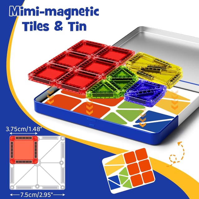 Detalle de Travel Magnetic Tiles 26-piece Mini Magnetic Tile Blocks (iron box) for 3+ year olds