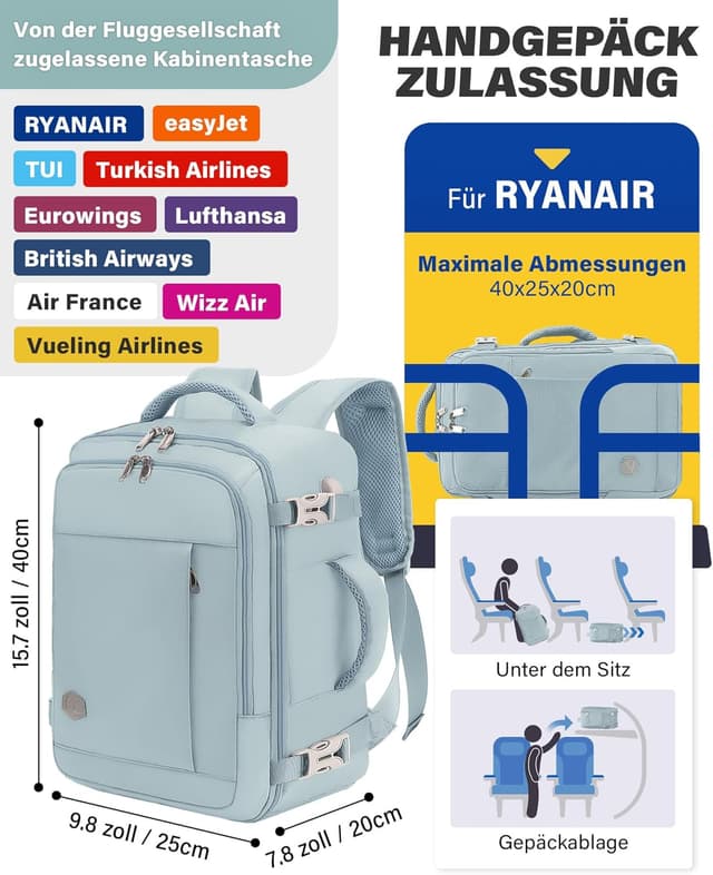 Thumbnail 2 de VANKEV Ryanair Handgepäck 40x20x25 Laptop Rucksack 14 Zoll