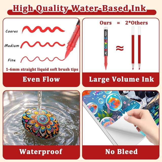 Detalle de Gelanty 240 Colour Acrylic Paint Pens – flexible brush-tip liquid markers for rock, ceramic, wood & glass