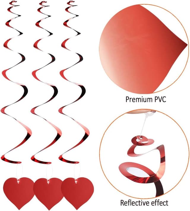 Detalle de Dadabig 30 PCS Hanging Heart Swirls – Red Heart Spiral Garland for Valentines, Weddings, Parties & more