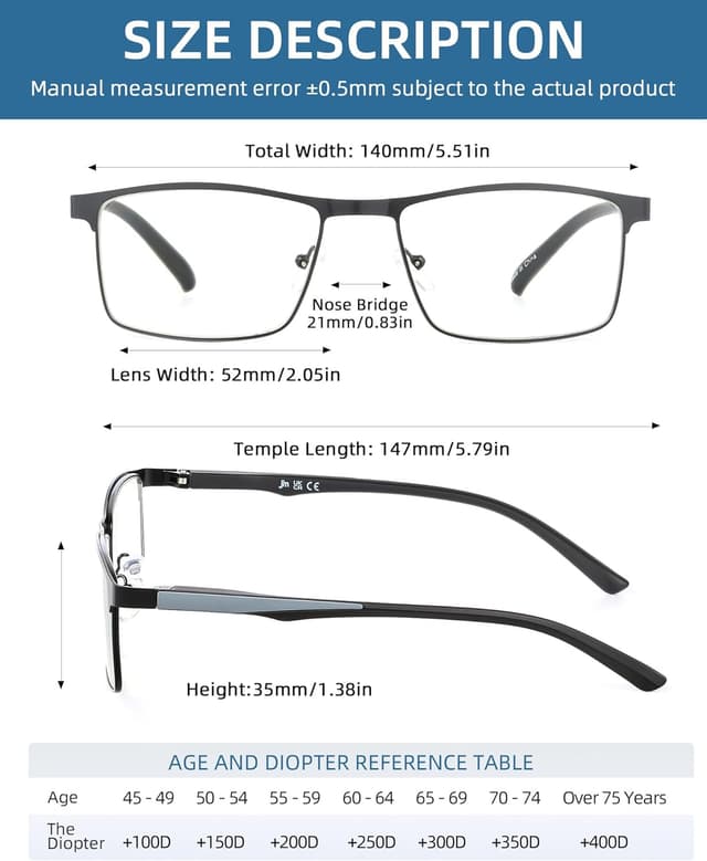 Thumbnail 3 de JM 5 Pack Rectangular Reading Glasses, Spring Hinge 👓