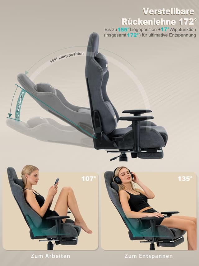 Thumbnail 4 de Symino Gaming Stuhl ergonomischer PC-Stuhl mit Fußstütze