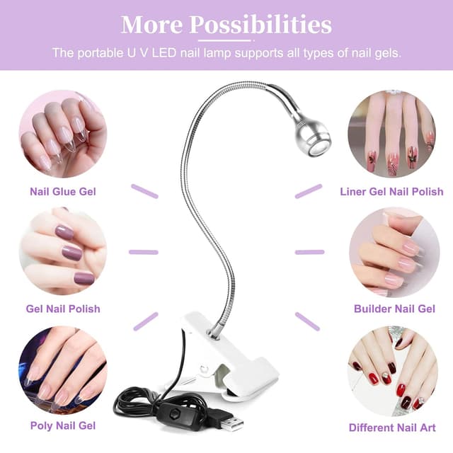 Detalle de Saviland U V Lampe für Gelnägel – flexible Mini-LED Nagellampe mit 360° drehbarem Schwanenhals (3W)