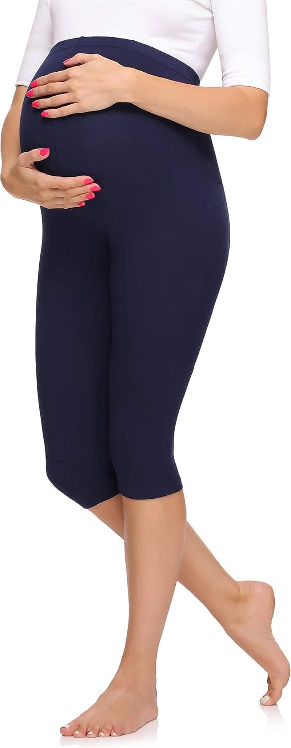 Detalle de Legging de grossesse 3/4 Merry Style Maternité (MS10-298) taille haute, souple et extensible