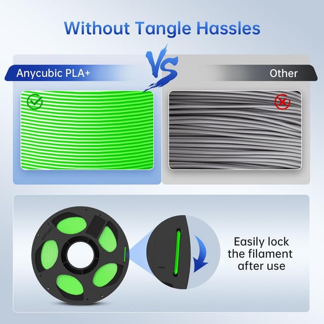Detalle de Anycubic PLA+ 3D printer filament 1.75mm (High Toughness) – 1kg reusable spool, Green Flash