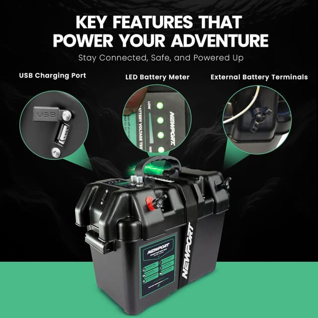 Detalle de Newport Trolling Motor Smart Battery Box Power Center (Medium) with USB and DC Ports