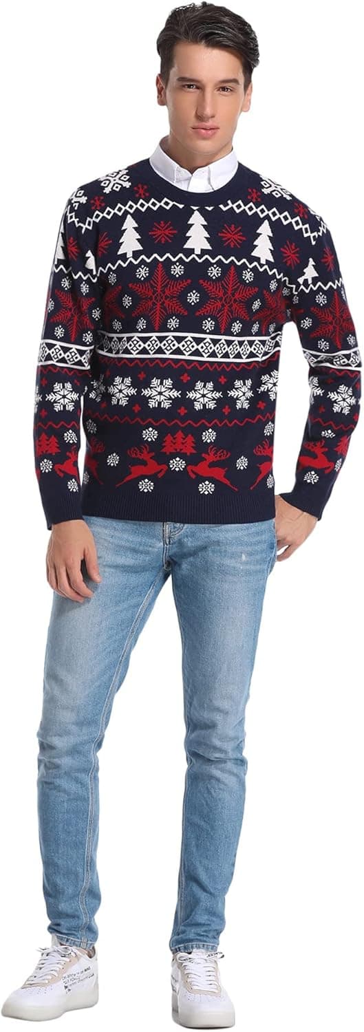 Detalle 1 de Litherday Pull de Noël en maille tricot à col rond imprimé motifs famille (unisexe) S à XXL