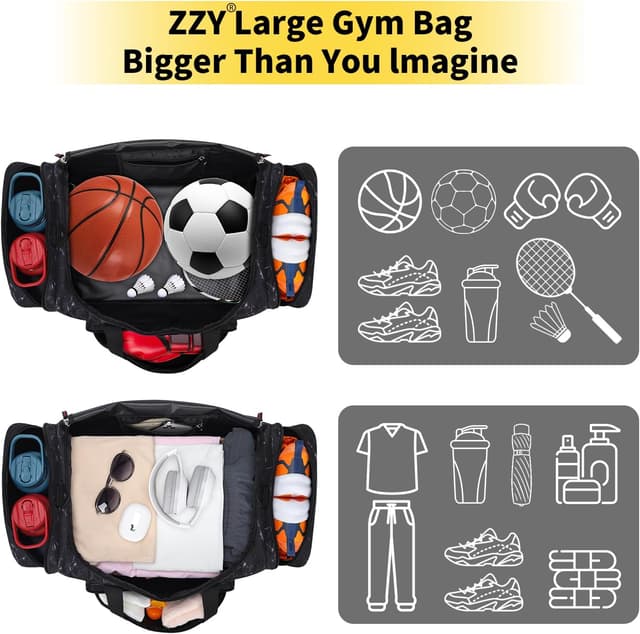 Detalle 2 de ZZY 55L Gym Duffle Bag (22 inch) – Marble Black sports holdall with multiple pockets
