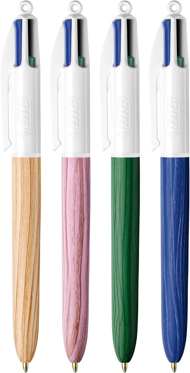 Detalle 2 de Set BIC 4 Colori Wood Effect: 5 penne a sfera multicolore con fusti effetto legno