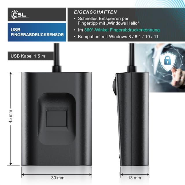 Detalle 2 de CSL USB Fingerabdrucksensor bis zu 10 IDs