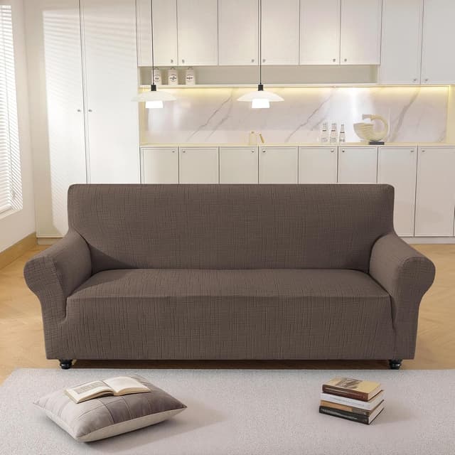 Detalle 2 de YSTELLAA Housse de canapé extensible 2 places antidérapante antisalissure avec accoudoirs – café clair