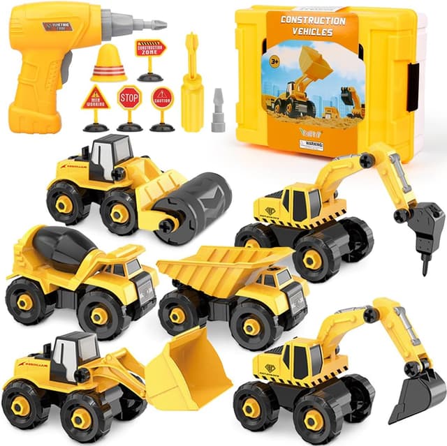 Detalle de Vanplay 6 in 1 Take-Apart Construction Vehicles Set with Electric Drill & Storage Box (104 pcs)