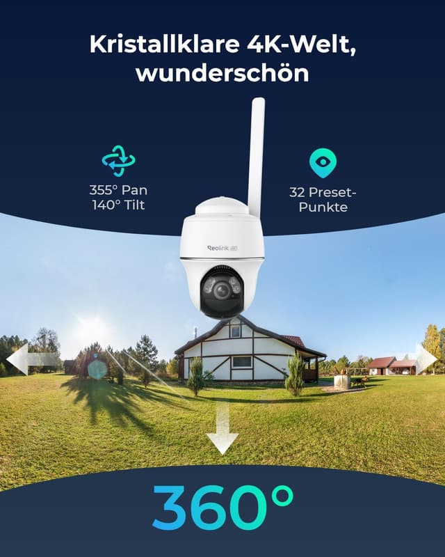 Detalle 2 de Reolink 4K 3G/4G LTE Überwachungskamera mit SIM-Karte, 8MP Farbnachtsicht und Solar-PTZ (355°/140°) + Go PT Ultra+ 6W