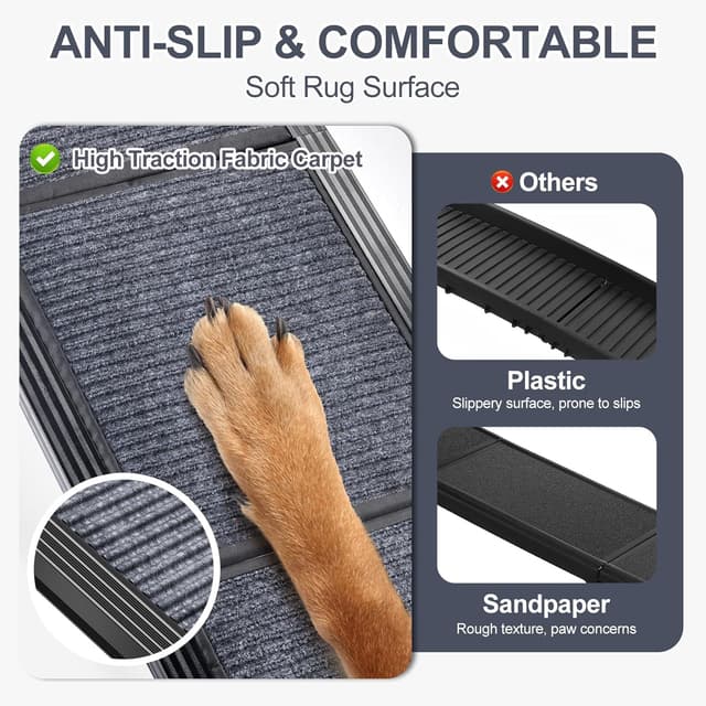 Detalle de HerCcreta Wigge folding dog ramp for car (63" long, 17" wide) with non-slip carpet surface, up to 250 lbs