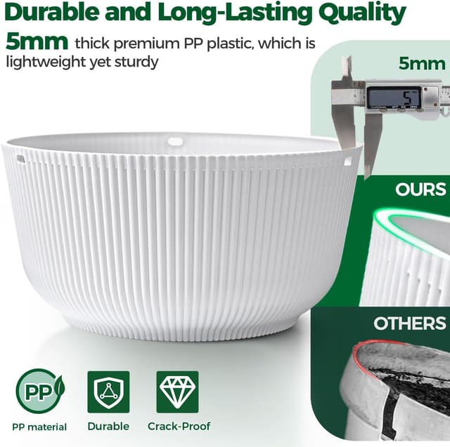 Detalle de T4U set da 2 vasi sospesi da parete da 30 cm (12 pollici) bianchi con foro di drenaggio