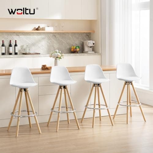 Detalle 2 de WOLTU Taburetes de Bar con Respaldo, Madera y Cuero Blanco
