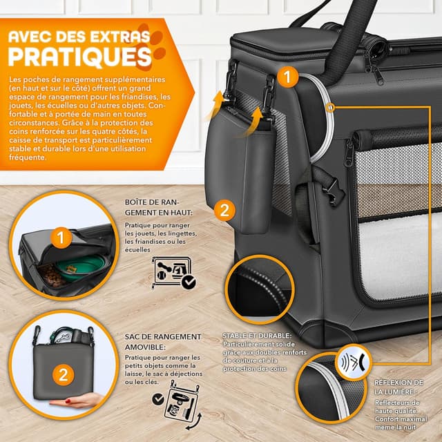 Detalle de TRESKO Caisse de transport pliable XXL pour chiens et chats (92 x 63 x 63 cm) anthracite