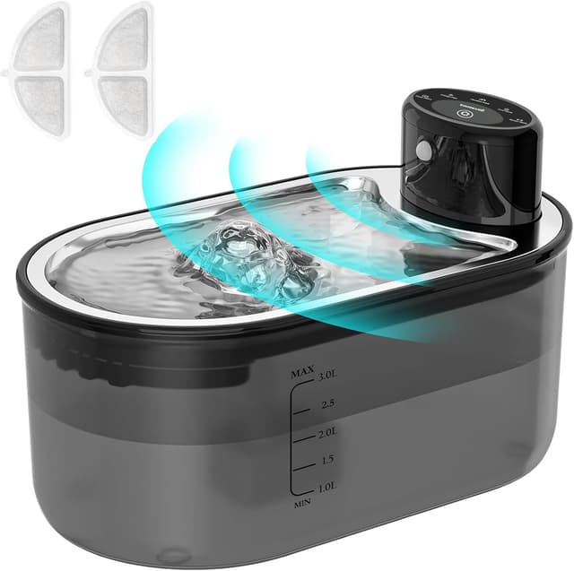 Detalle de TOMXCUTE 3 l Fontaine à eau pour chat sans fil avec détecteur de mouvement et batterie 5000 mAh (noir)