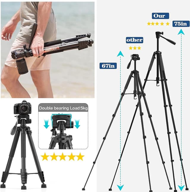Thumbnail 5 de KINGJOY 75" Camera Tripod Lightweight for DSLR