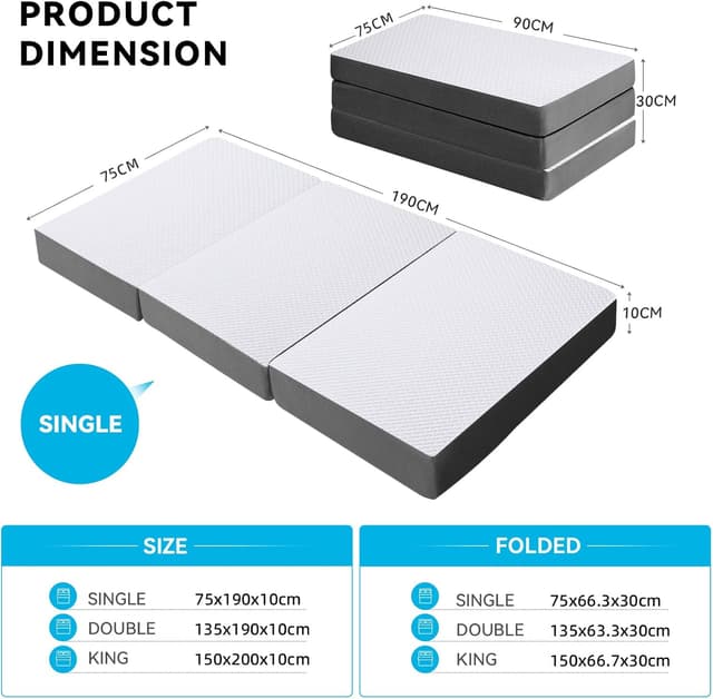 Thumbnail 1 de Autsel Foldable Folding Mattress Single Tri-fold Memory Foam