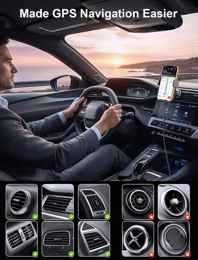 Detalle de MOKPR Car Phone Holder Wireless Charger (15W) with Auto-Clamping Arms, 360° Rotation