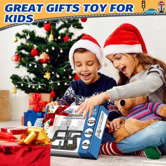 Detalle de katietoy Magnetic Tiles Road Set for Kids (46 pcs) – magnetic road tiles and traffic signs for ages 3–8