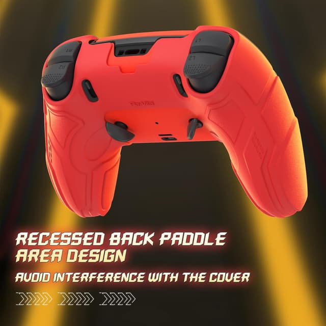Detalle de playvital Silicone Cover Skin for PS5 Edge Controller – Mecha anti-slip grip protector (Crimson Red & Iron Yellow)