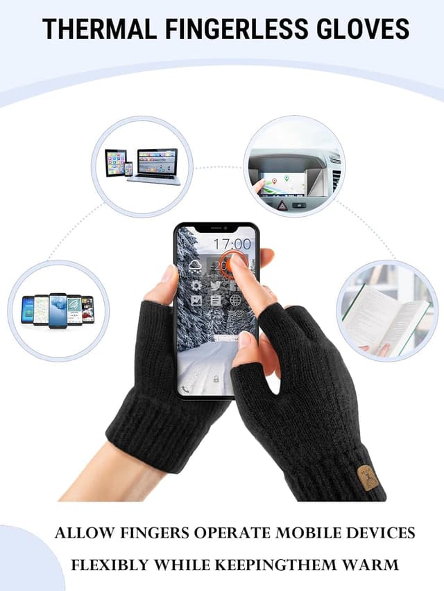 Detalle de JUNRUI Fingerless Winter Knitted Gloves for Running