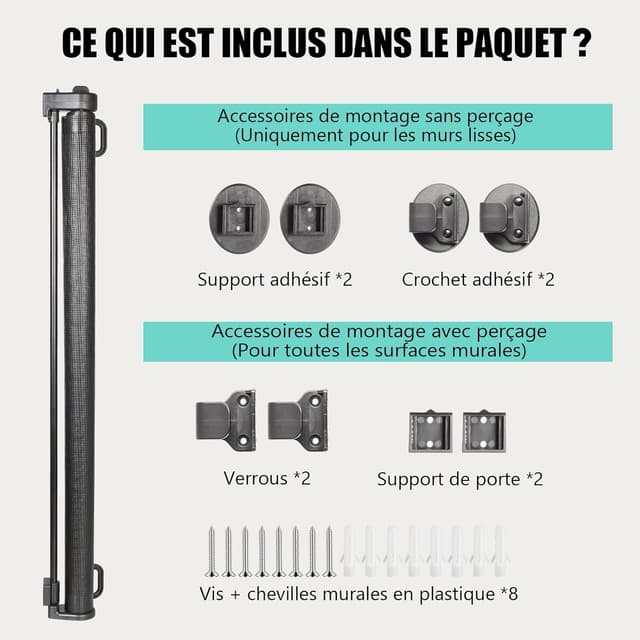 Thumbnail 6 de Barrière de sécurité rétractable pour enfants (0 à 150 cm) – ouverture à une main et installation facile
