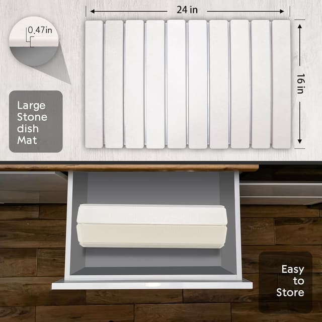 Thumbnail 4 de Large Stone Dish Drying Mat 24" absorbent 🧽