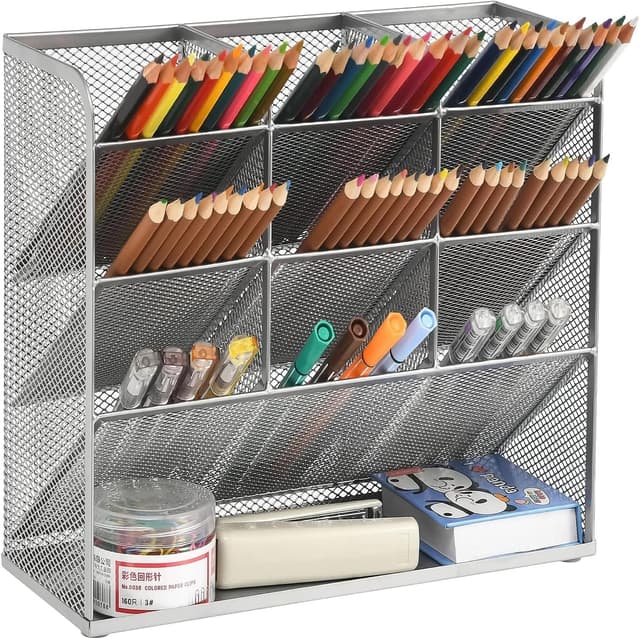 Thumbnail 6 de Marbrasse Mesh Desk Organiser with Drawer (9 Compartments) for Pens, Stationery & Small Supplies