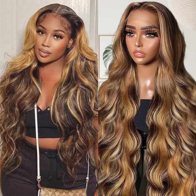 Detalle de Sunelk Honey Blonde Ombre Lace Front Wig (Human Hair, 13x6 HD Lace, 200% Density, Body Wave)