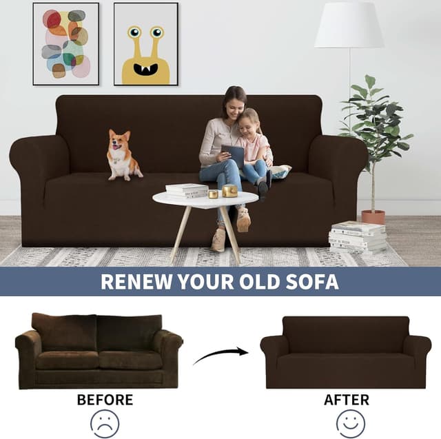 Detalle de Ystyle Copridivano 2 posti con braccioli super elasticizzato, antimacchia antiscivolo e antipeli di gatto (caffè)