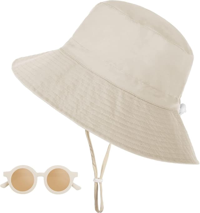 Detalle de Shedoo Sonnenhut Kinder mit UV-Schutz UPF 50+ und breiter Krempe (Fischerhut/Bucket-Hat) inkl. Sonnenbrille