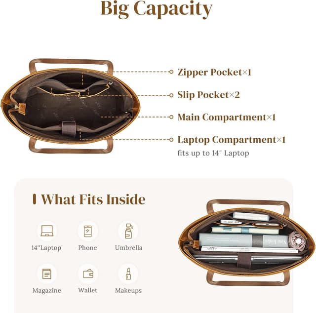 Detalle de S-ZONE Donna Borsa a Tracolla Vintage 3 vie in Vera Pelle Crazy Horse con custodia per laptop – Messenger