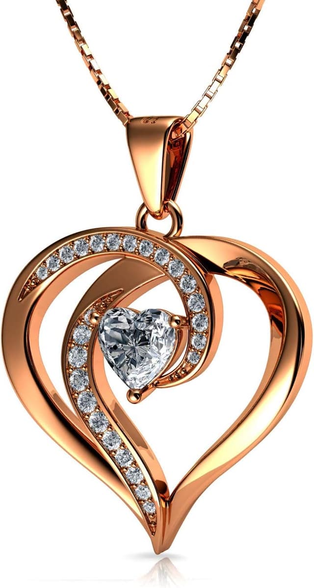 Detalle de DEPHINI Doppel-Herz Anhänger Halskette aus 925 Sterling Silber mit Zirkonia, rhodiniert (45 cm)