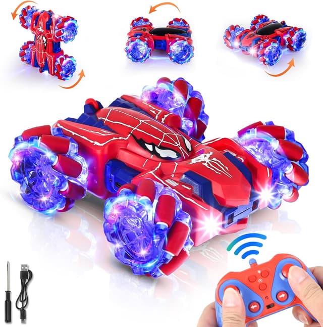 Detalle de AISAMLIN Spider 4WD 2.4Ghz RC Remote Control Car with 360° Double-Sided Rotation (Rechargeable)