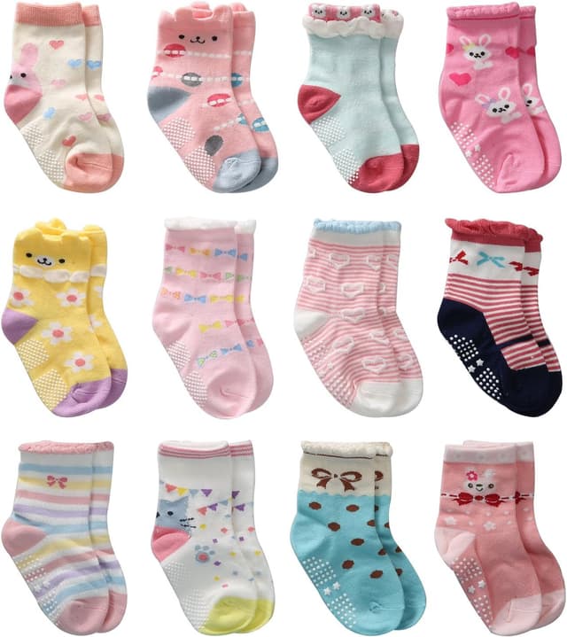 Imagen de Wobon 12 Pairs Toddler Girl Non Slip Socks 93% Cotton en OfertitasTOP