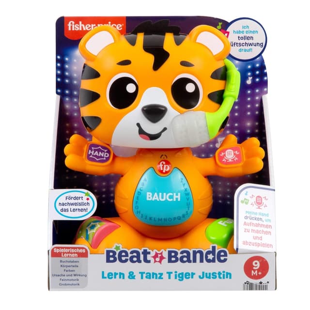 Detalle de Fisher-Price Beat Bande Lern & Tanz Tiger Justin (HYL31) – interaktives Lernspielzeug mit Geräuschen und Lichtern für ab 9 Monaten