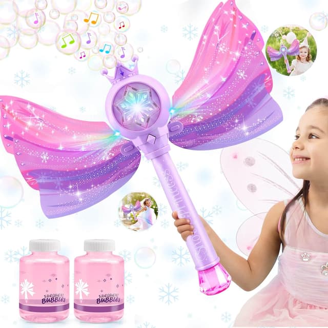 Detalle de Britik Bubble Wands for Kids Girls LED Light & Music Bubble Machine (Purple) — Battery-Powered Outdoor Toy