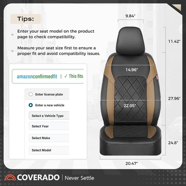 Detalle de Coverado Car Seat Covers Full Set (5 Seats) with Waterproof PU Leather & Breathable Mesh, Universal Fit