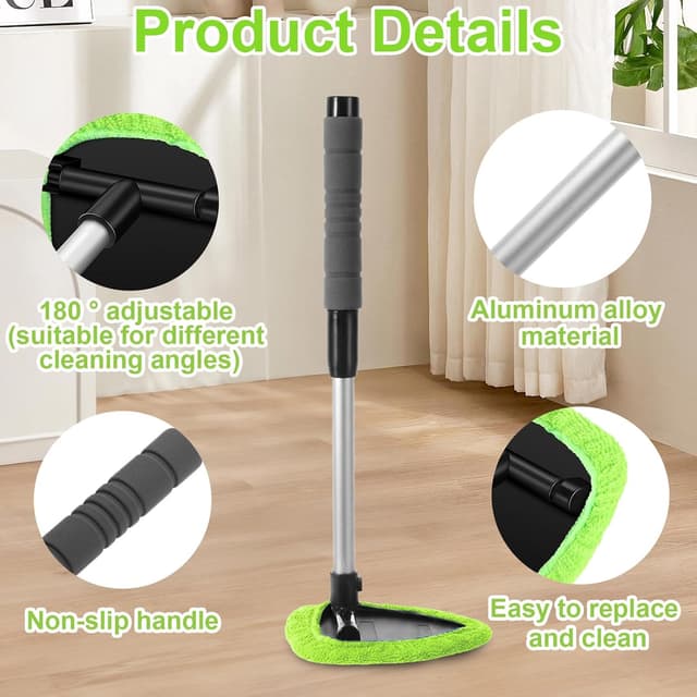 Detalle de Autofensterreiniger mit ausziehbarem Griff, 6 Mikrofasertupfer und Sprühflasche – Kit für Windschutzscheibe & mehr