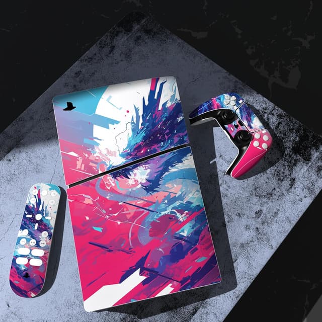 Detalle de playvital Full Set Skin Sticker for PS5 Slim Digital Edition (Neon Dragoon)
