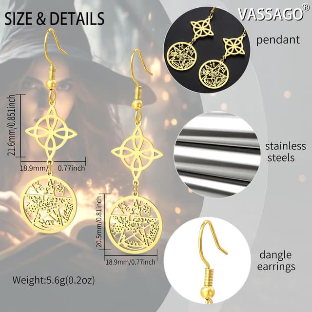 Detalle de Hexenknoten Ohrringe mit Tetragrammaton & Pentagramm Anhängern – keltischer Knoten Schmuck für Frauen