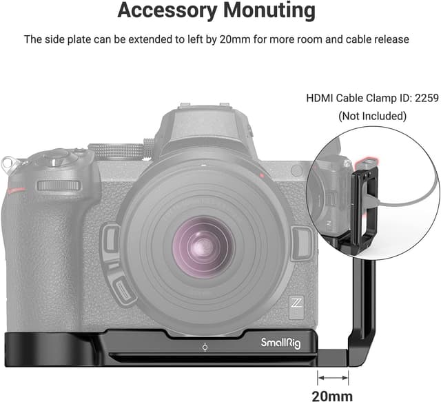 Detalle 2 de SMALLRIG L Bracket 2947 pour Nikon Z5 / Z6 / Z6II / Z7 / Z7II (plaque Arca, anti-torsion)