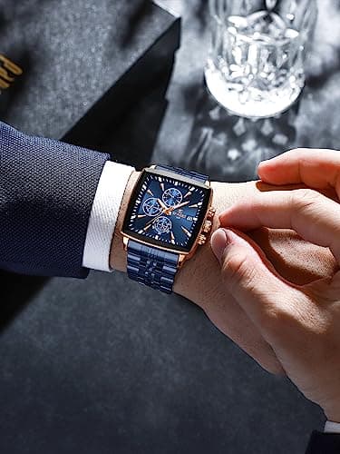 Detalle de FORSINING reloj de cuarzo para hombre con cronógrafo multifunción y caja/correa de acero inoxidable azul (Blue)